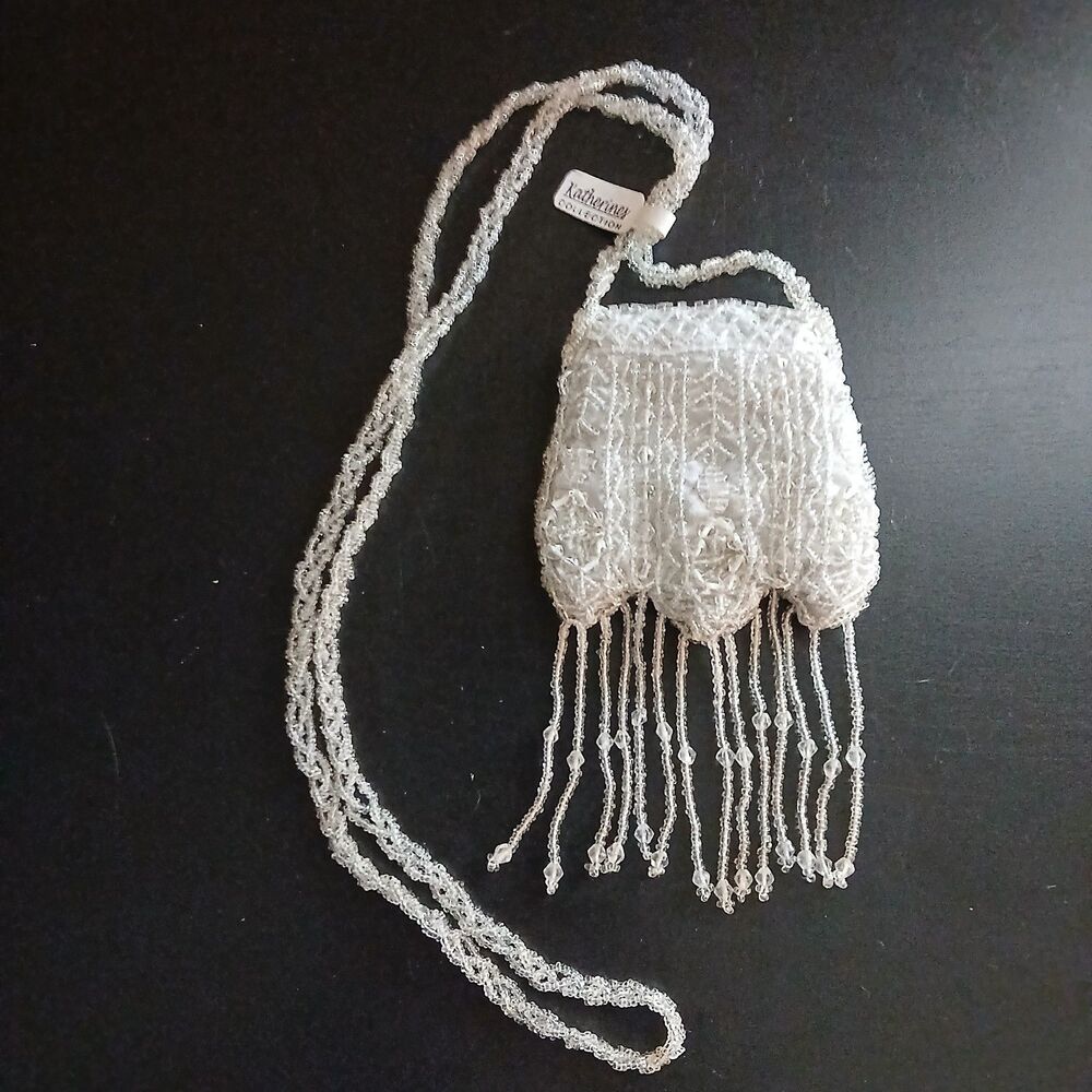 Vintage Katherine's Collection Mini Beaded Bag 3.5"×3.25" Champagne/Beige